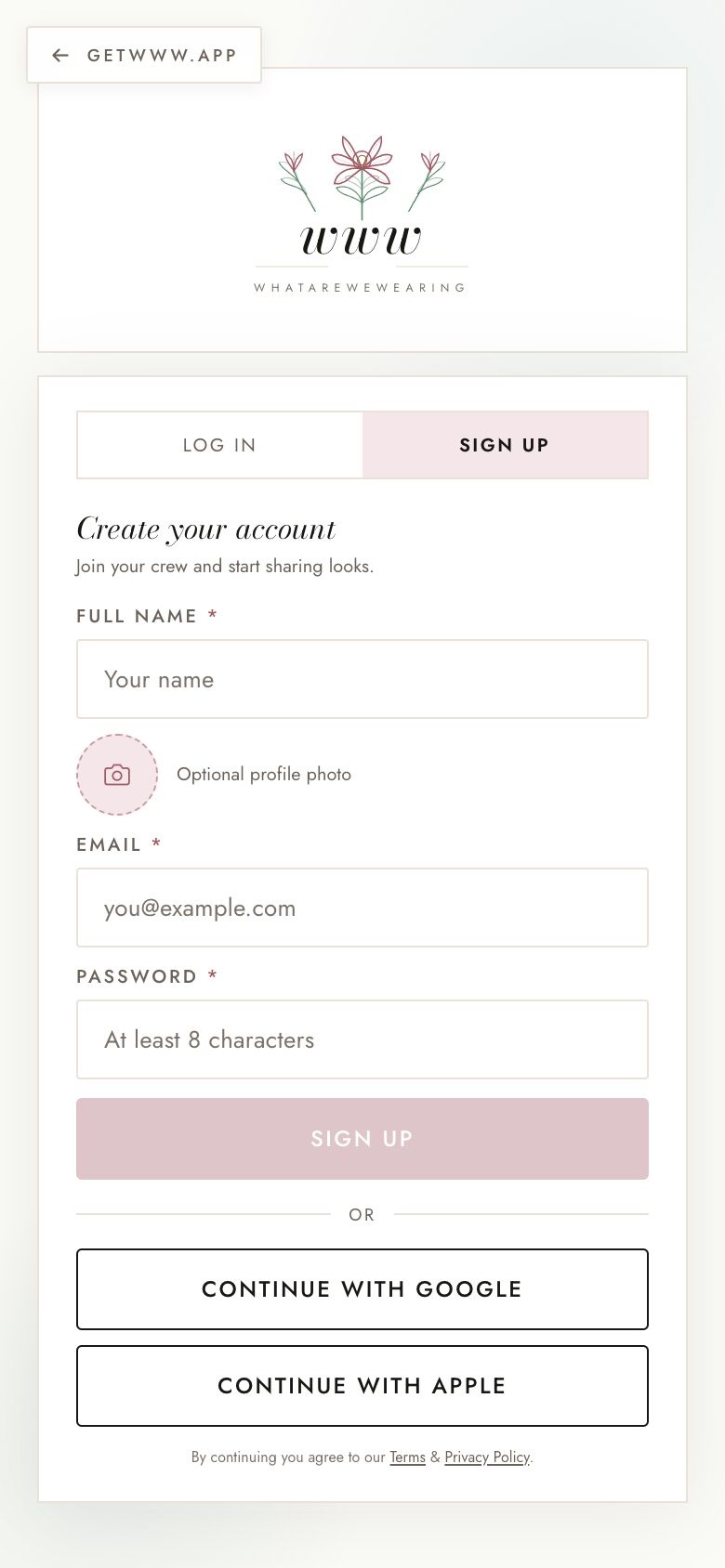 Create your account in WhatAreWeWearing